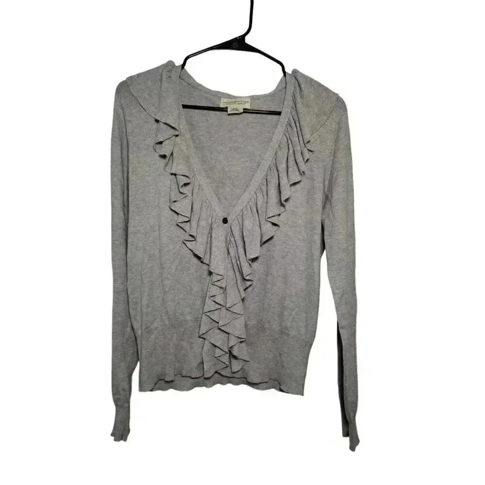 Denim & Supply Ralph Lauren Size XL Gray Ruffle Button Up Cardigan Sweater